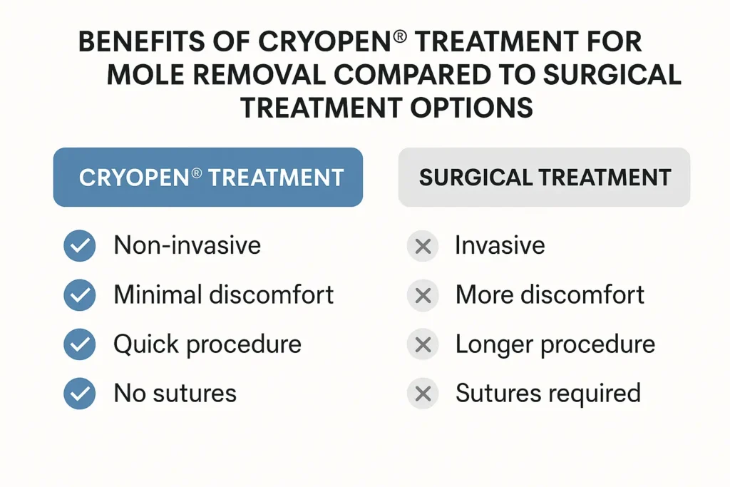 Table to show the benefits of getting moles removed West Drayton from LA LIPO