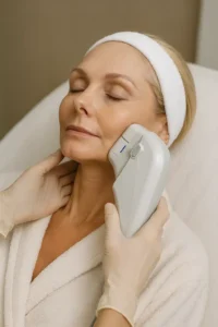 Woman receiving HIFU non surgical facelift treatment West Drayton