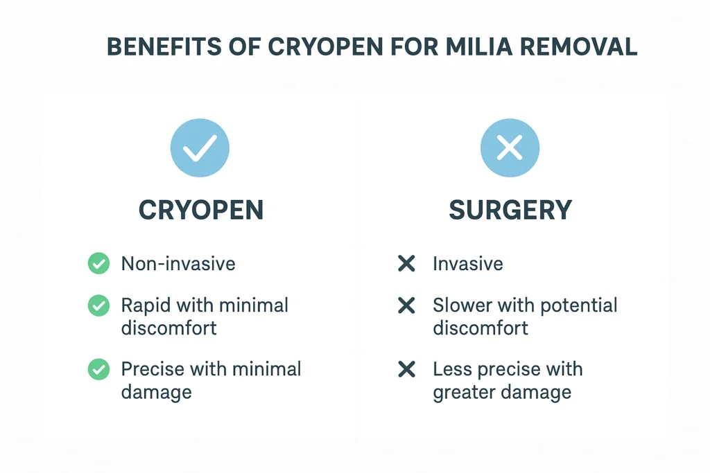 Benefits of cryopen for milia removal West Drayton compared to surgical treatments.
