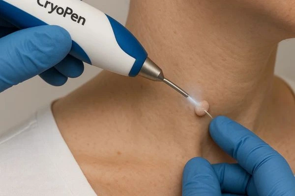 Person receiving Cryotherapy skin tag removal West Drayton