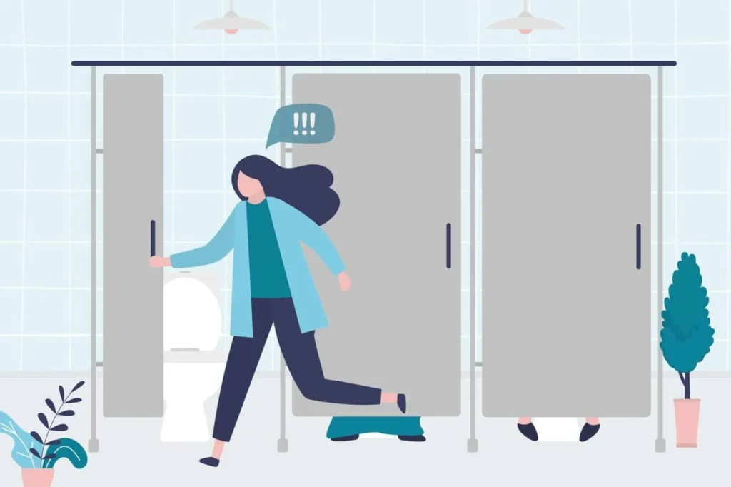 graphic of Urine incontinence West Drayton woman running to the toilet.