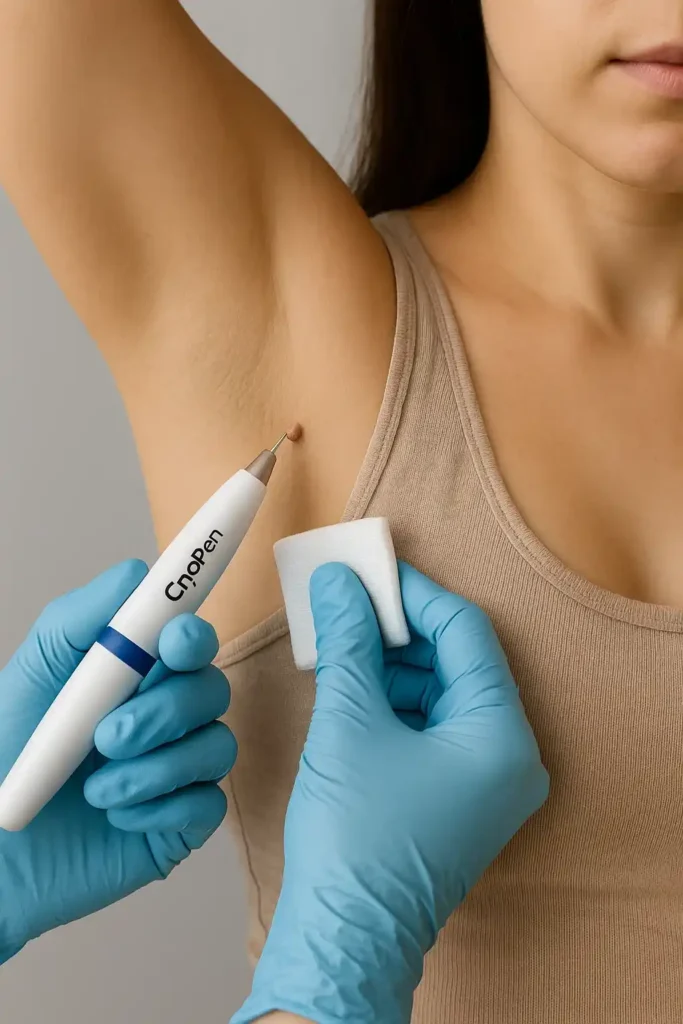 woman having cryopen to remove underarm skin tags West Drayton