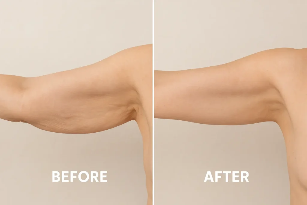 Picture of LA LIPO West Drayton before and after results of skin tightening treatment on the upper arms.