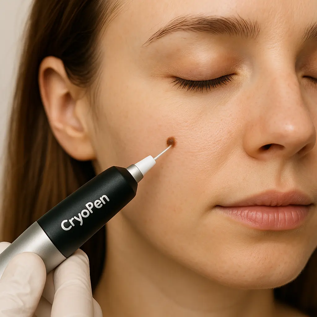 woman receiving facial mole removal West Drayton using cryopen